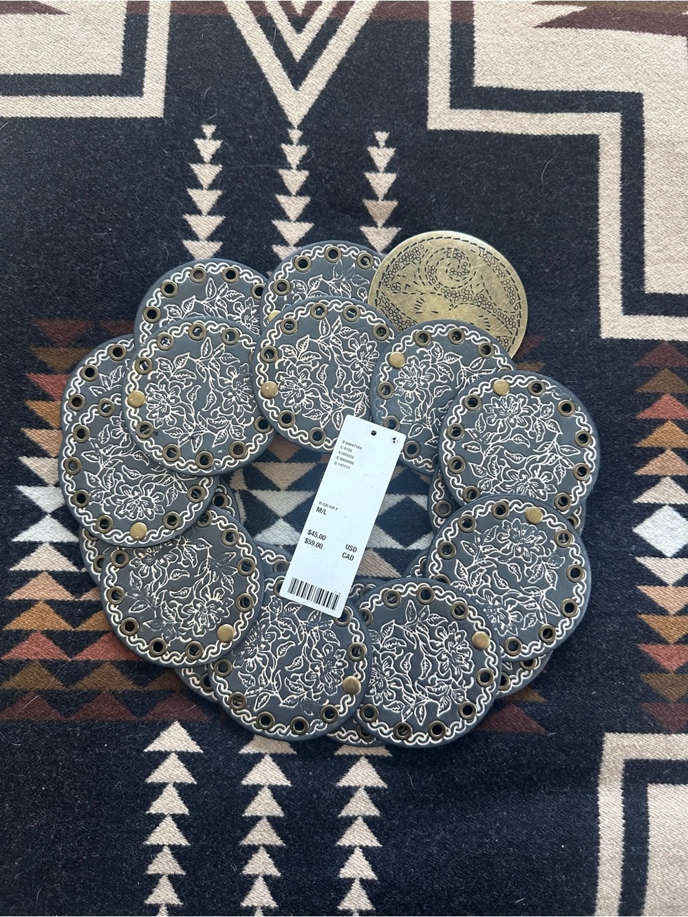 Urban Outfitters Gray and Brass Floral Medallion Wreath